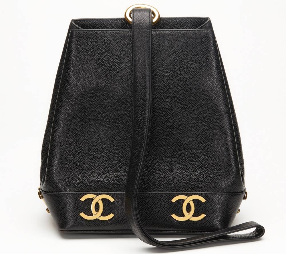 Women's 1990's Chanel Black Caviar Leather Vintage Bucket Bag