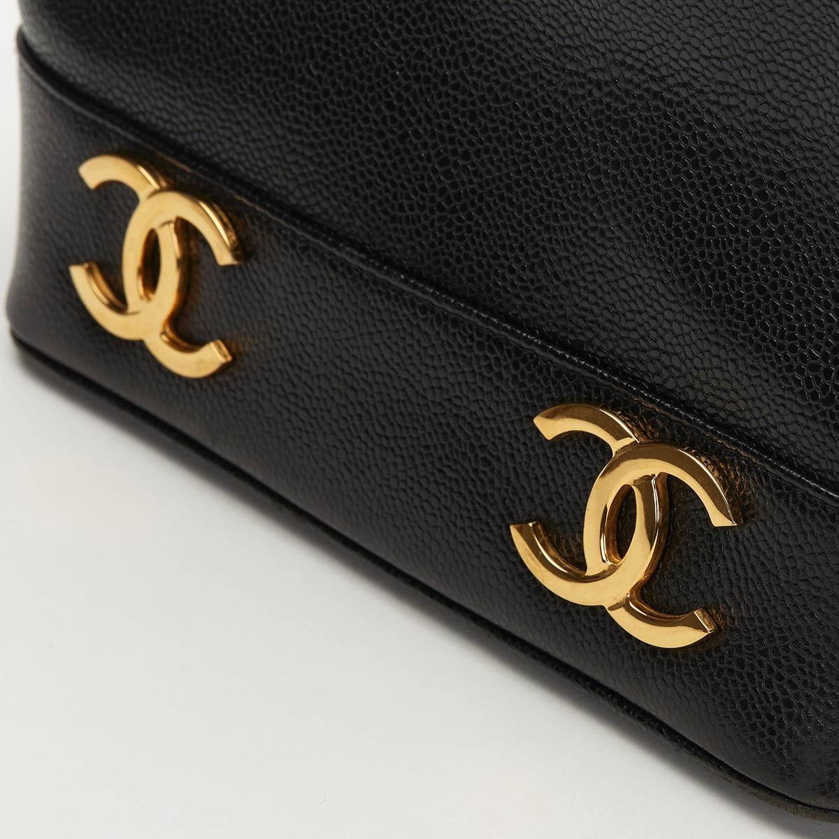 1990's Chanel Black Caviar Leather Vintage Bucket Bag 2