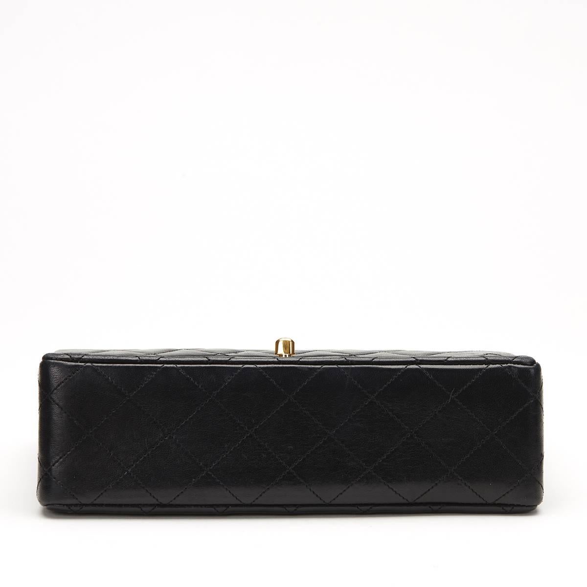 1980's Chanel Black Quilted Lambskin Vintage Small Classic Double Flap Bag 1