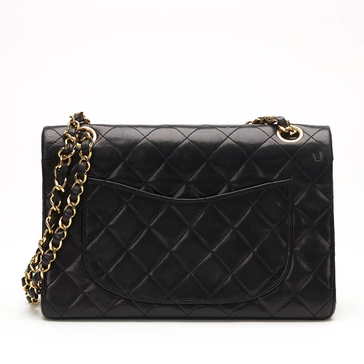 Women's 1980's Chanel Black Quilted Lambskin Vintage Small Classic Double Flap Bag