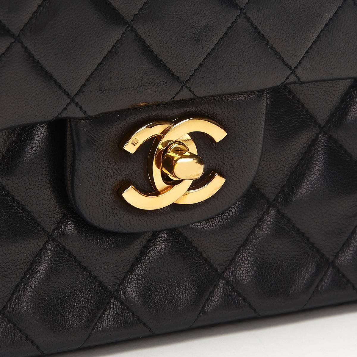 1980's Chanel Black Quilted Lambskin Vintage Small Classic Double Flap Bag 2