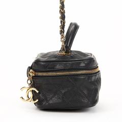1980's Chanel Black Quilted Lambskin Vintage Mini Timeless Train Case