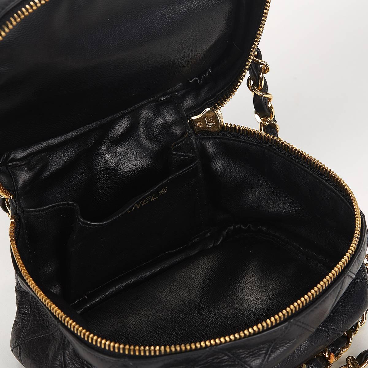 1980's Chanel Black Quilted Lambskin Vintage Mini Timeless Train Case 4