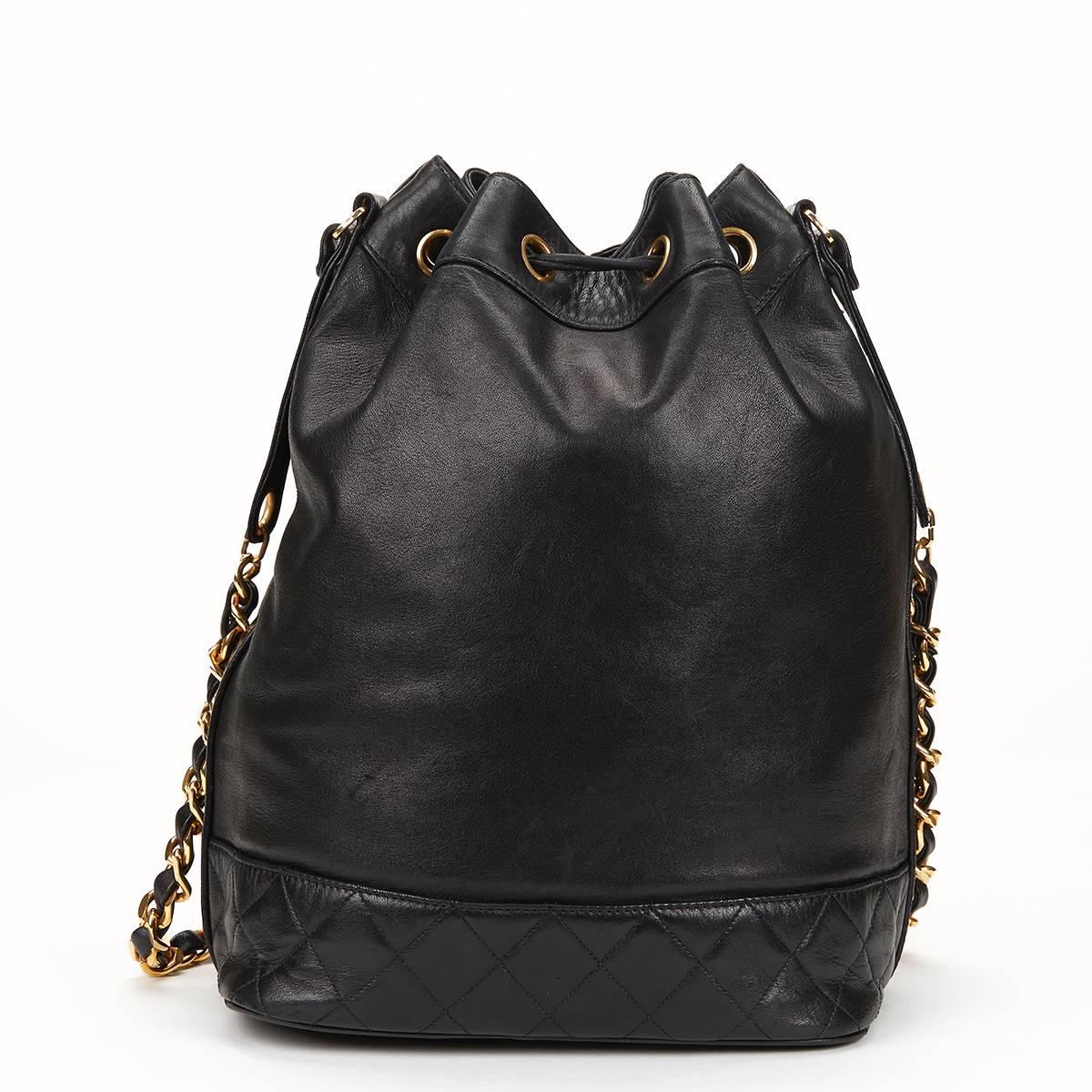 Women's 1990's Chanel Black Quilted Lambskin Vintage Bucket Bag