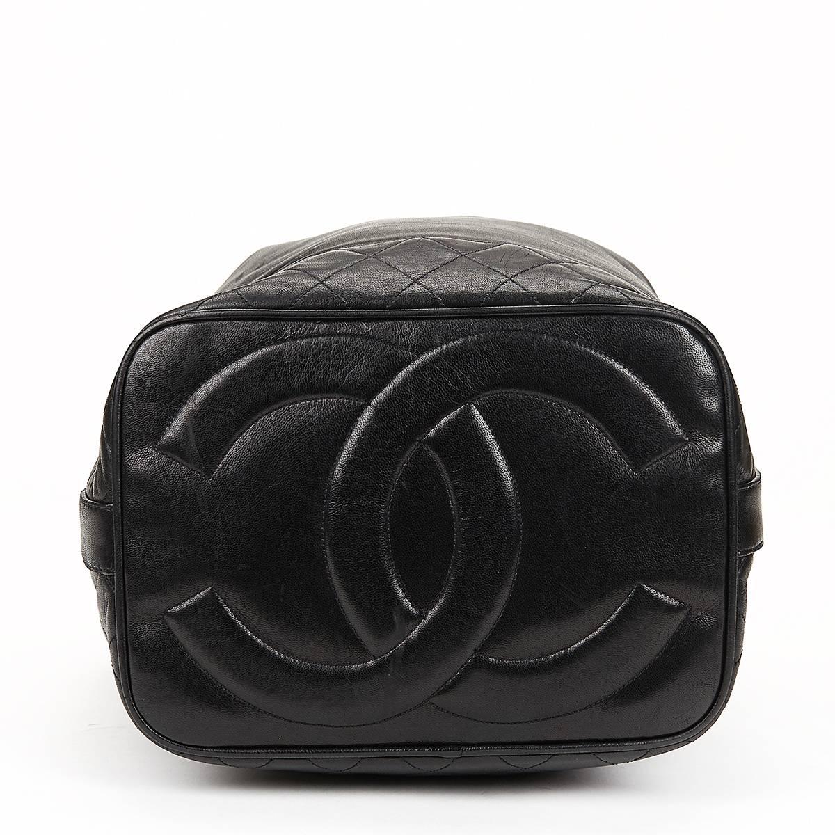 1990's Chanel Black Quilted Lambskin Vintage Bucket Bag 1
