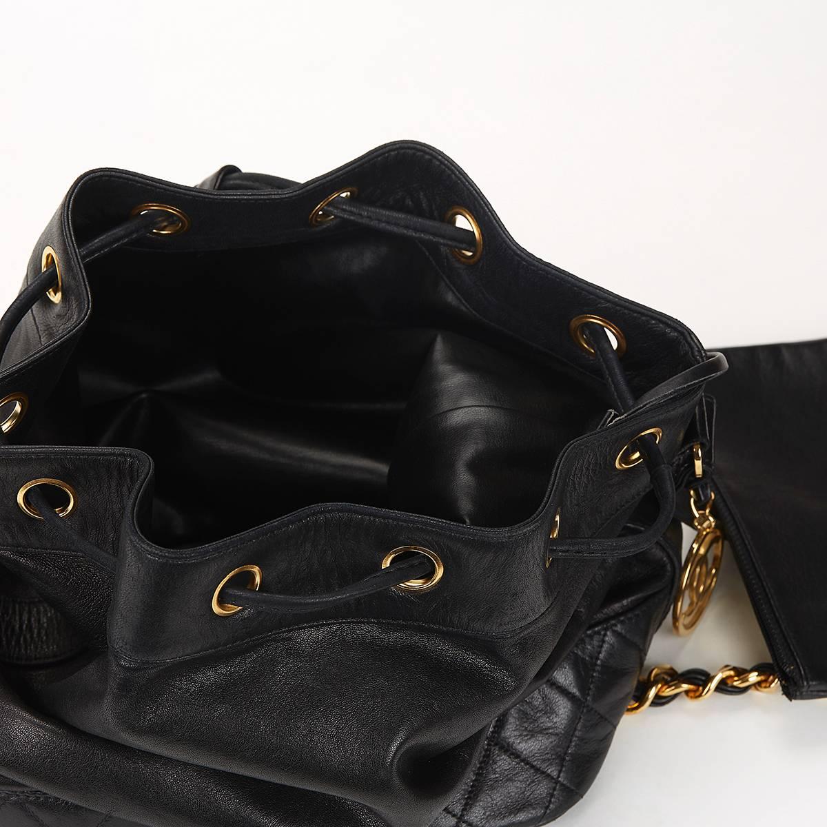 1990's Chanel Black Quilted Lambskin Vintage Bucket Bag 2