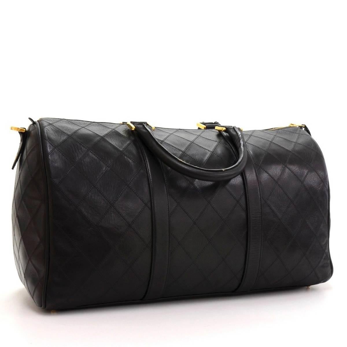 Women's 2000's Chanel Black Quilted Lambskin Vintage Boston Travel Bag