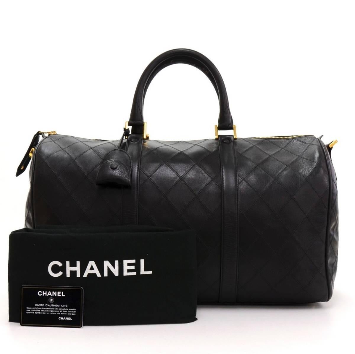 2000's Chanel Black Quilted Lambskin Vintage Boston Travel Bag 6