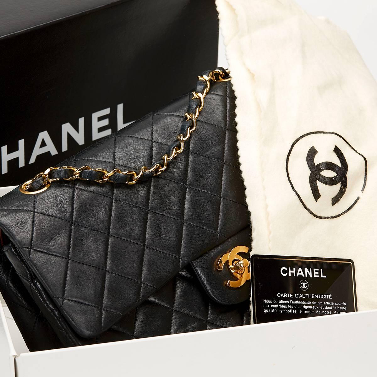 1980's Chanel Black Quilted Lambskin Vintage Medium Classic Double Flap Bag 6