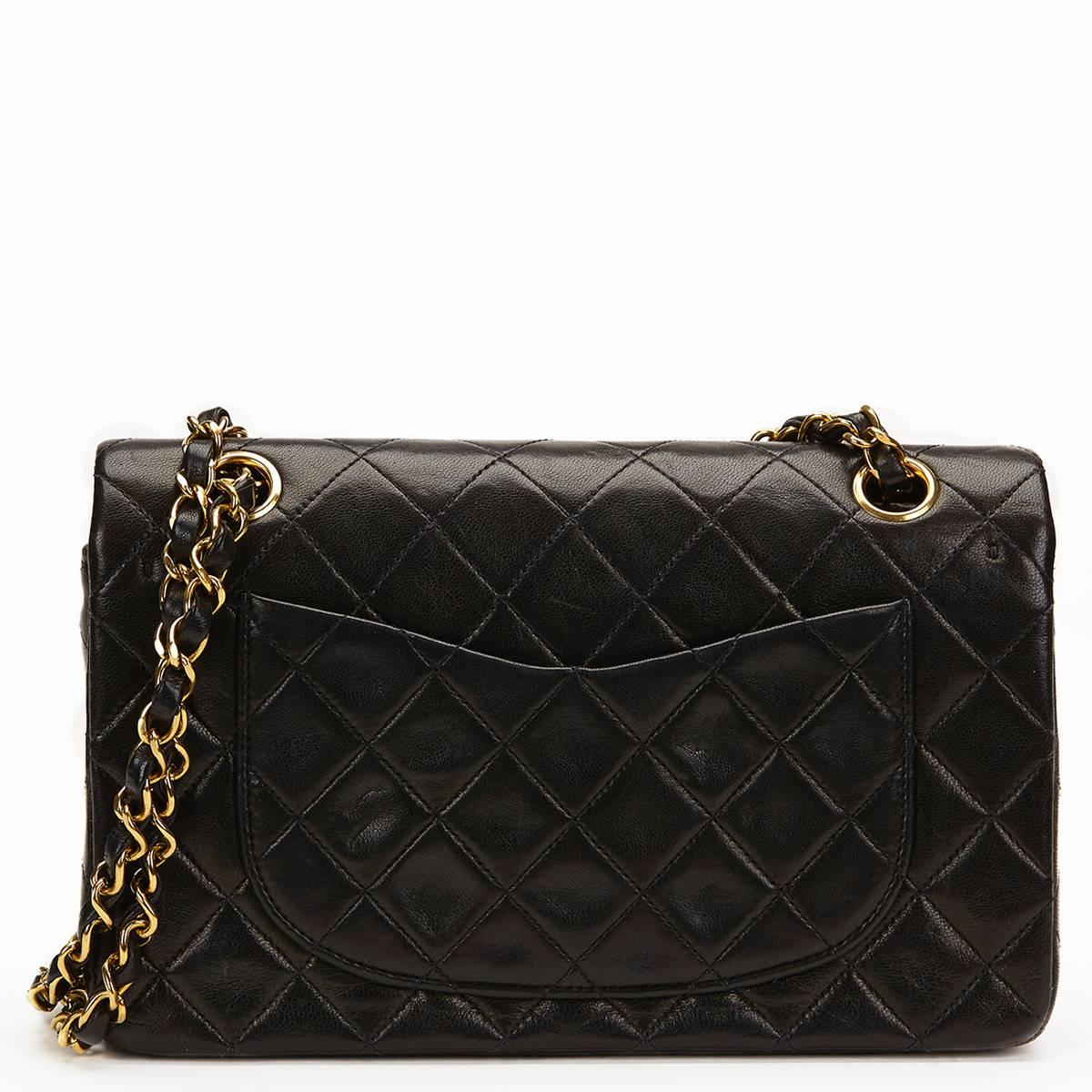 Women's 1990s Chanel Black Quilted Lambskin Vintage Small Classic Double Flap Bag