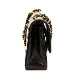 1990s Chanel Black Quilted Lambskin Vintage Medium Classic Double Flap Bag