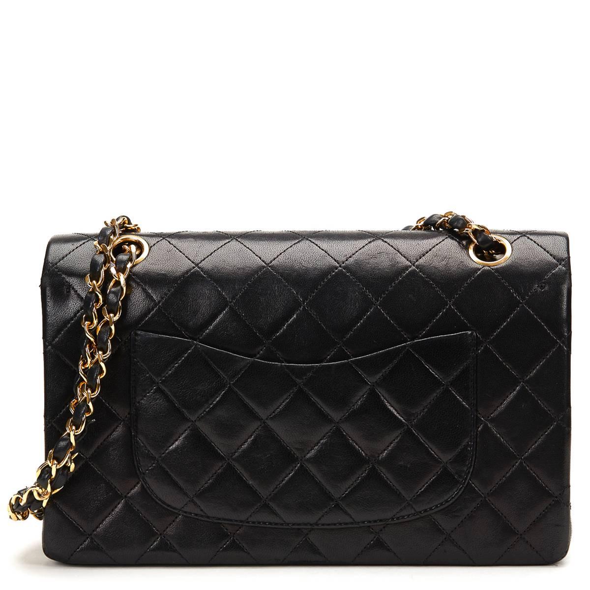 Women's 1980s Chanel Black Quilted Lambskin Vintage Medium Classic Double Flap Bag
