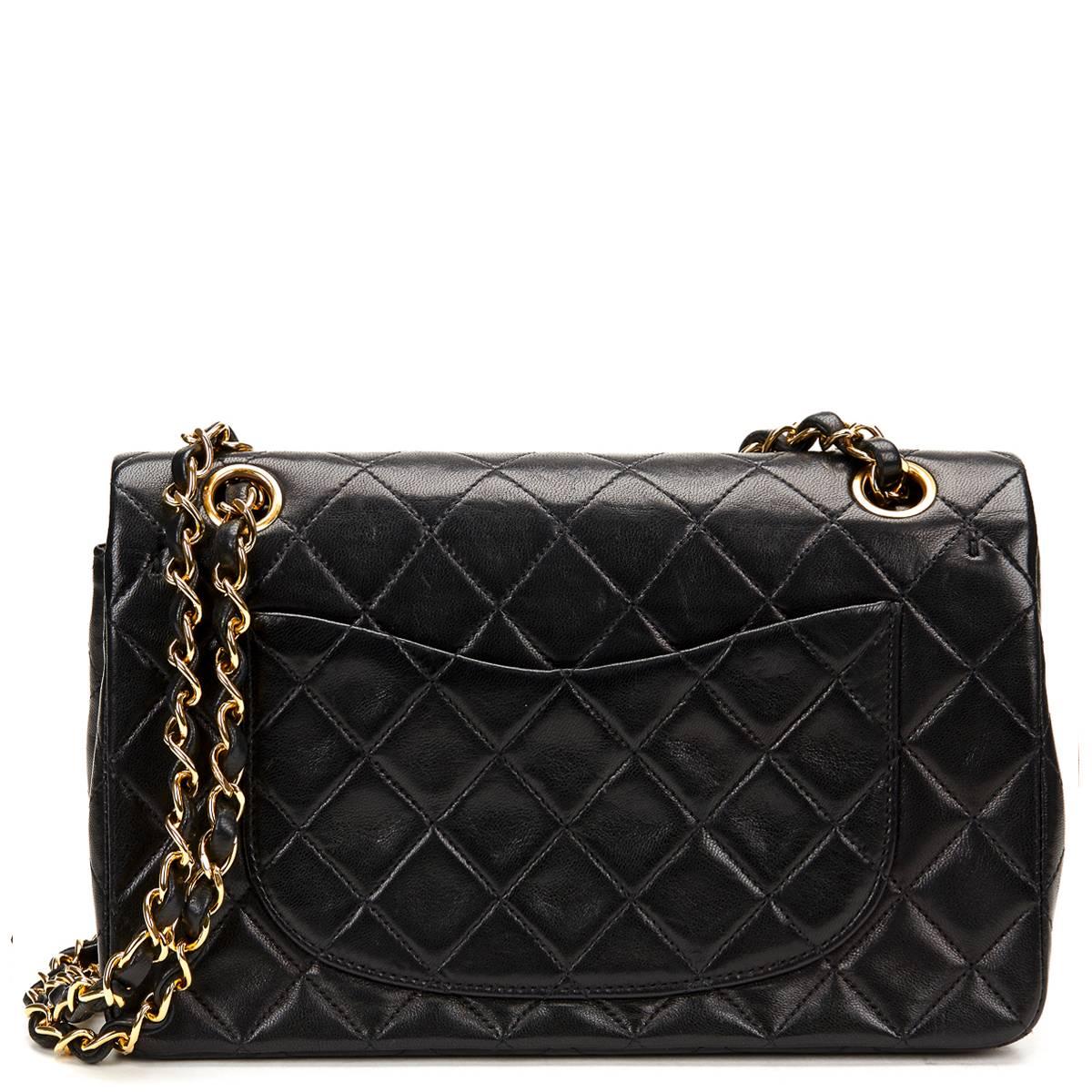 1990s Chanel Black Quilted Lambskin Vintage Small Classic Double Flap Bag 1