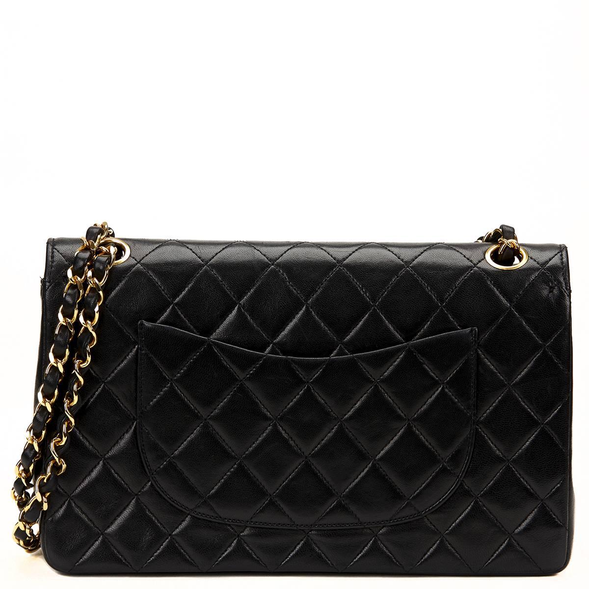 Women's 1980s Chanel Black Quilted Lambskin Vintage Medium Classic Double Flap Bag