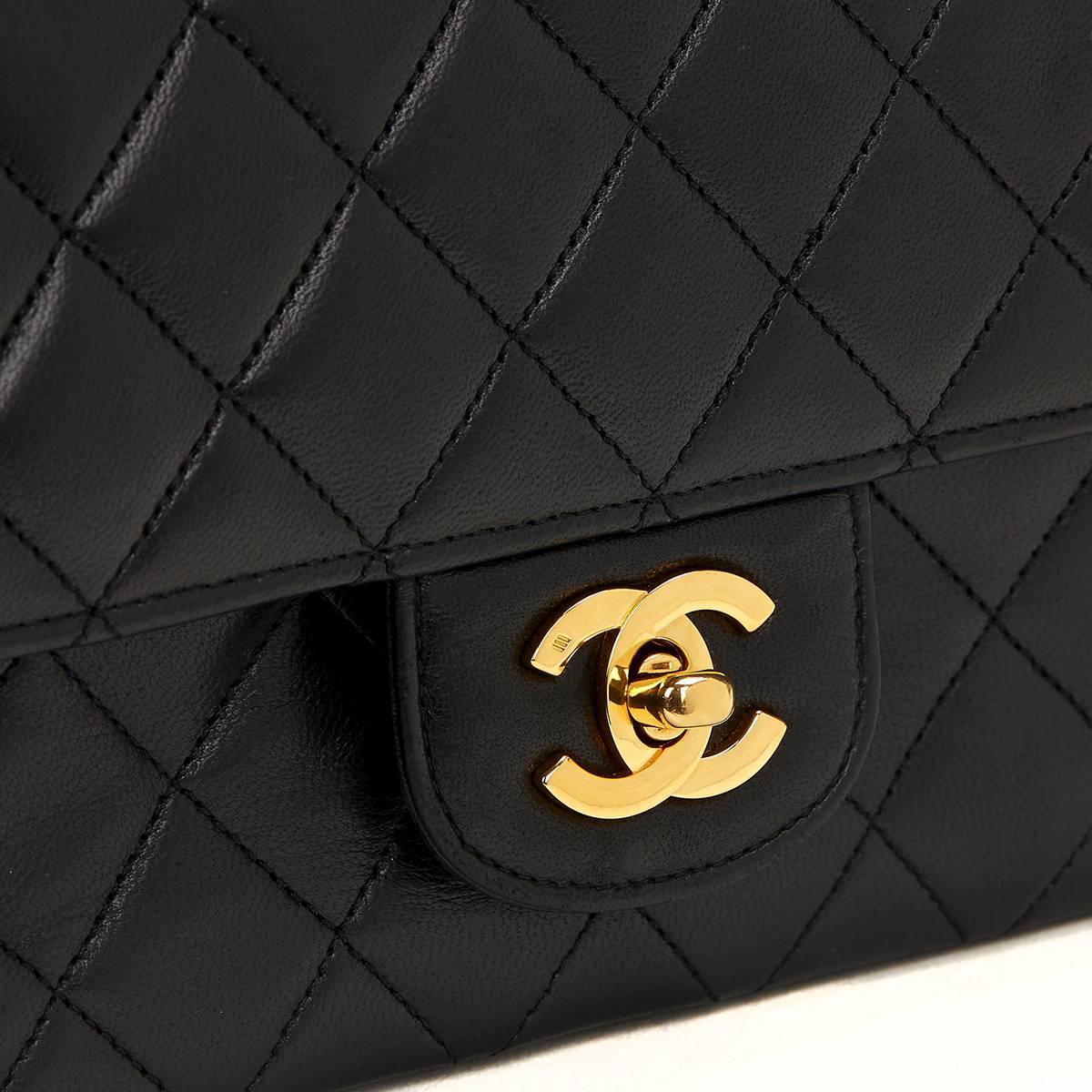 1980s Chanel Black Quilted Lambskin Vintage Medium Classic Double Flap Bag 2
