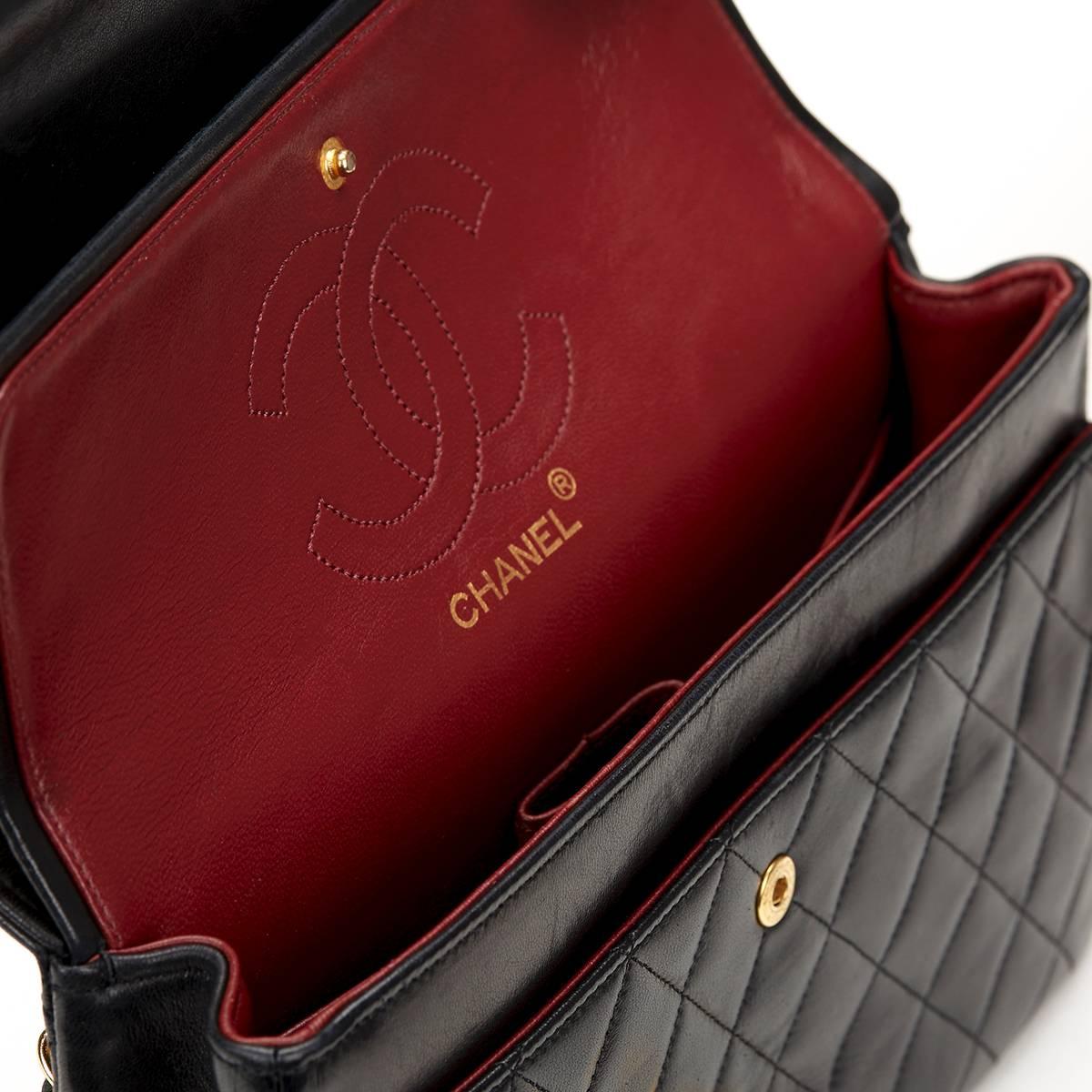 1980s Chanel Black Quilted Lambskin Vintage Medium Classic Double Flap Bag 3