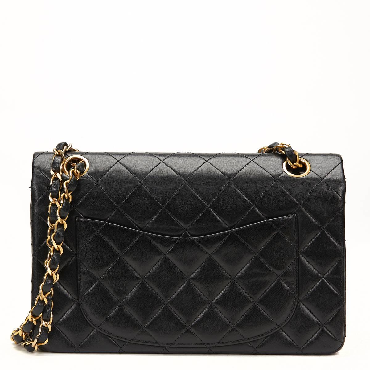 Women's 1990s Chanel Black Quilted Lambskin Vintage Small Classic Double Flap Bag