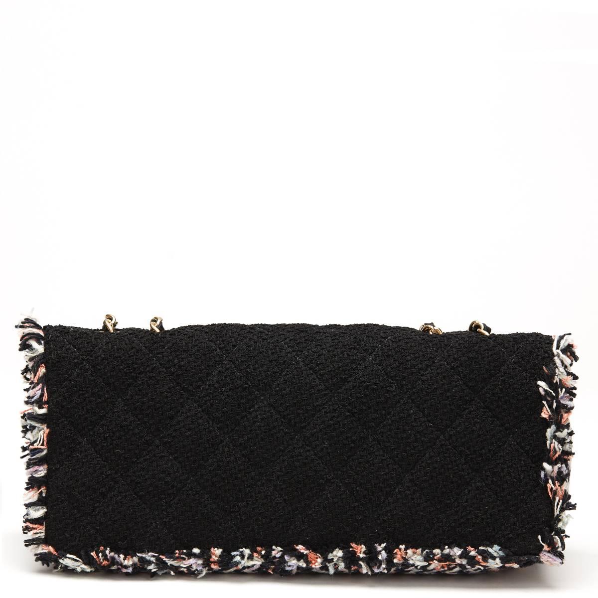 Women's or Men's Chanel Black and Multi Tweed East West Classic Single Flap Bag, 2000s 