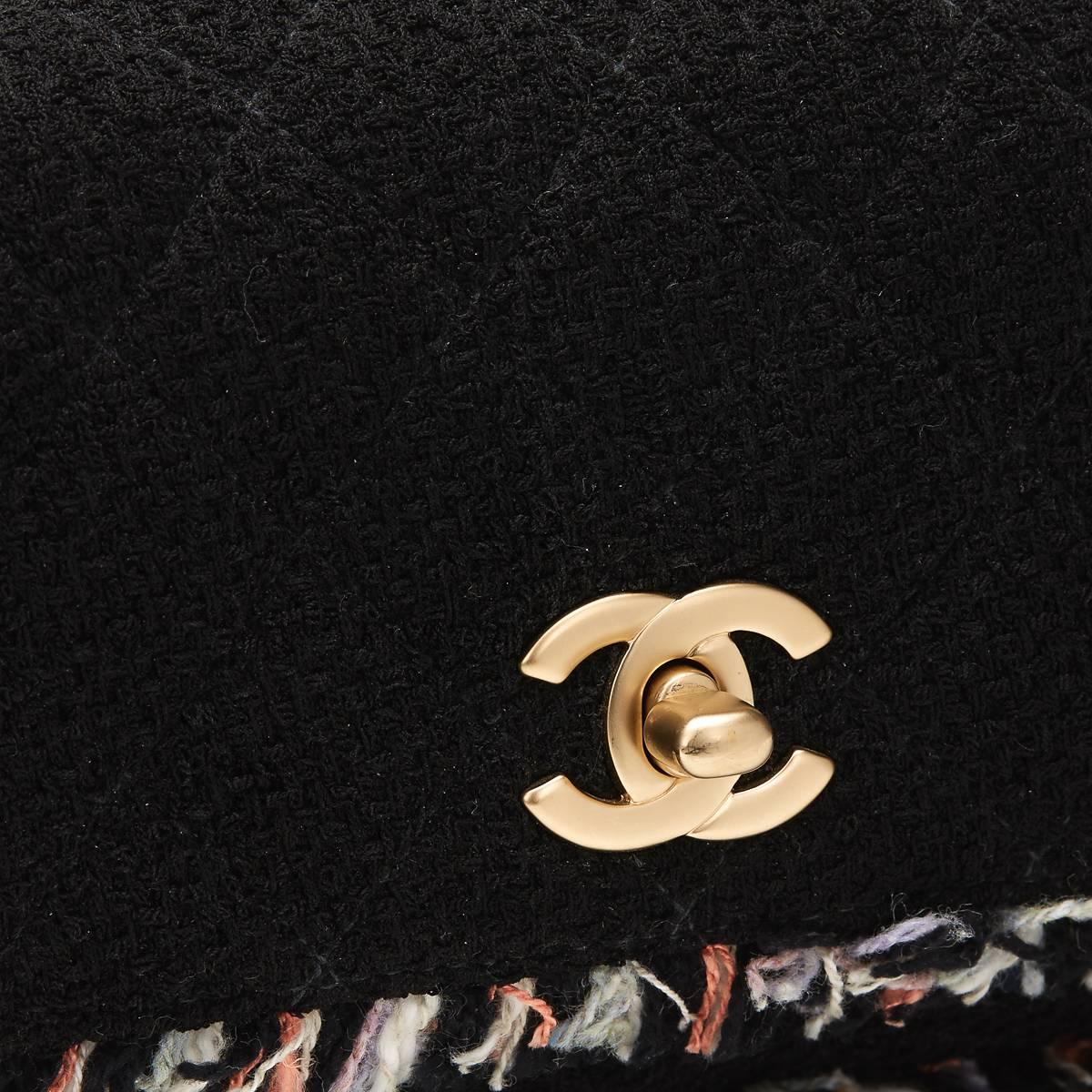 Chanel Black and Multi Tweed East West Classic Single Flap Bag, 2000s 2