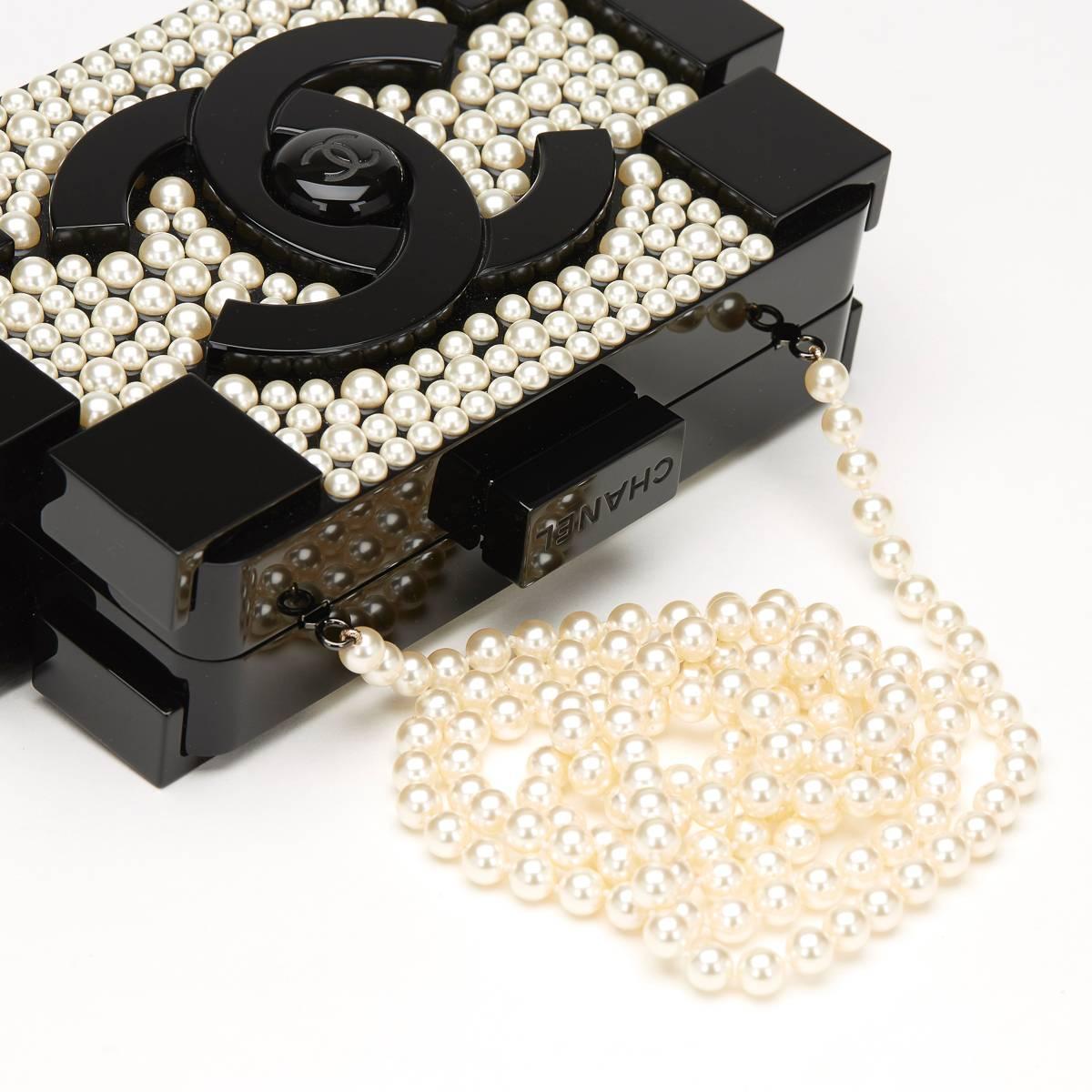 Women's 2014 Chanel Black Pearlized Plexiglass Lego Boy Clutch