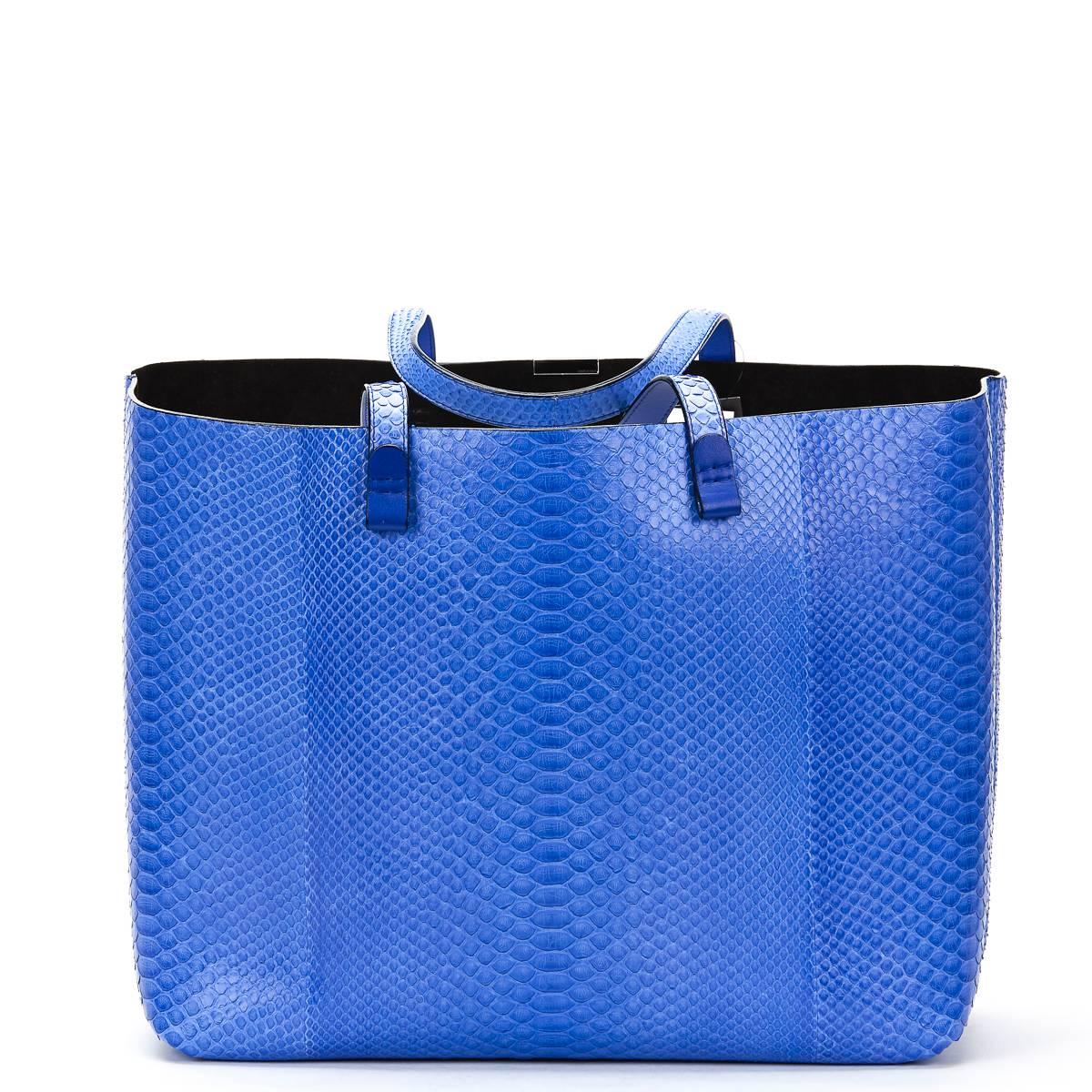 Women's 2015 Victoria Beckham Peacock Blue Python Simple Shopper