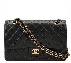 1990s Chanel Black Quilted Lambskin Vintage Medium Classic Double Flap Bag