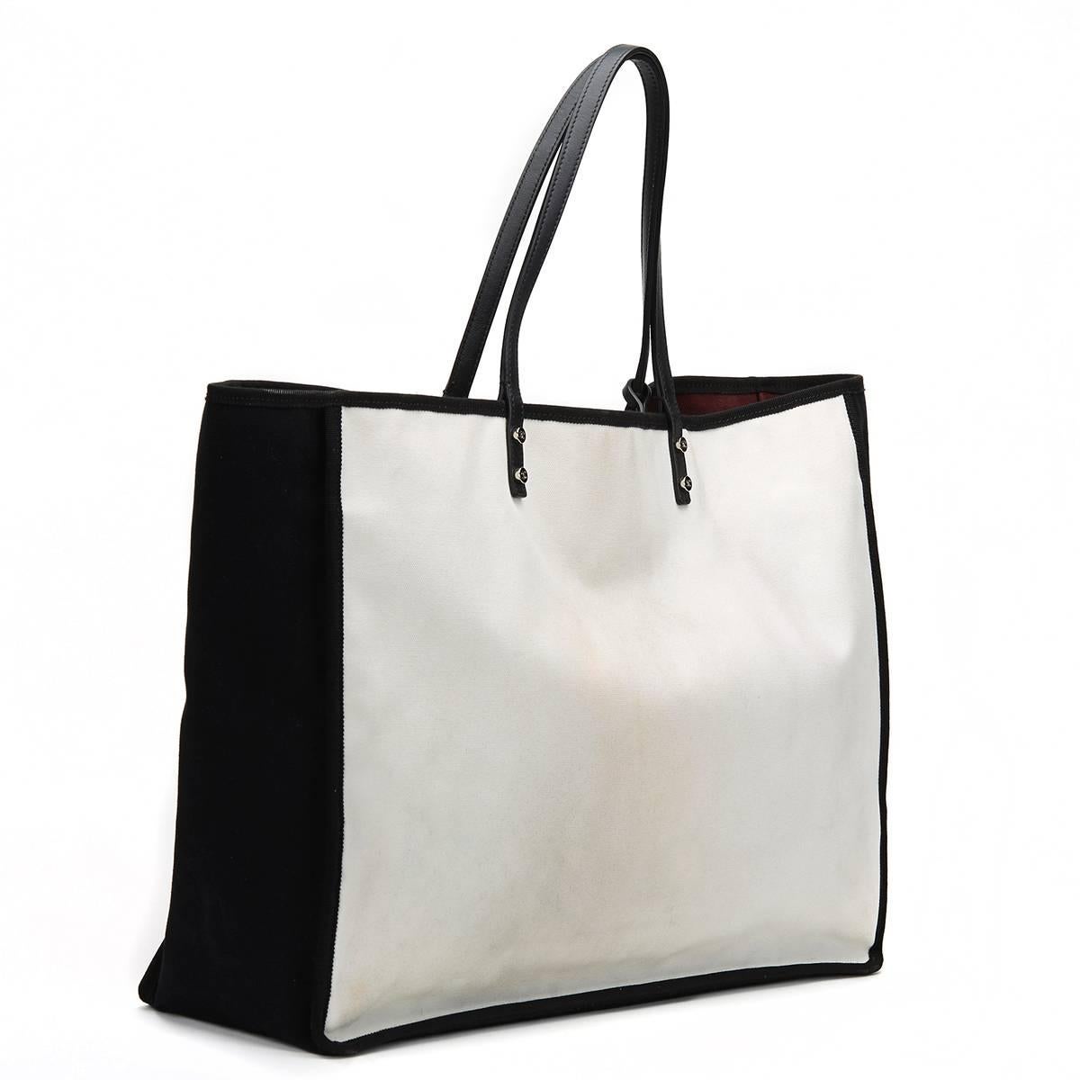 Gray Chanel Black and White Canvas Ladies First Shopper Tote, 2010s 