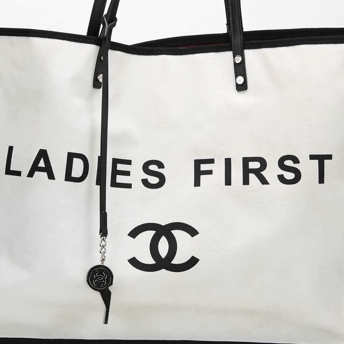 Chanel Black and White Canvas Ladies First Shopper Tote, 2010s  1