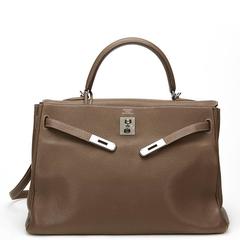 2010s Hermès Etoupe Clemence Leather Kelly 35cm