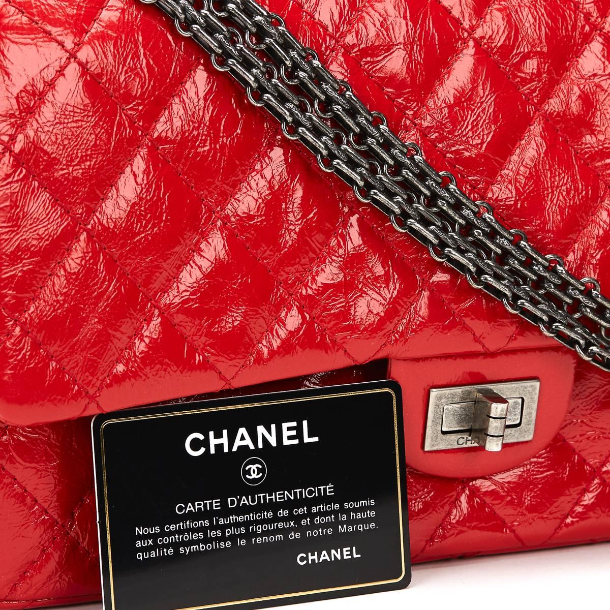 2015 Chanel Red Aged Patent Leather 2.55 Reissue 226 Double Flap Bag 4