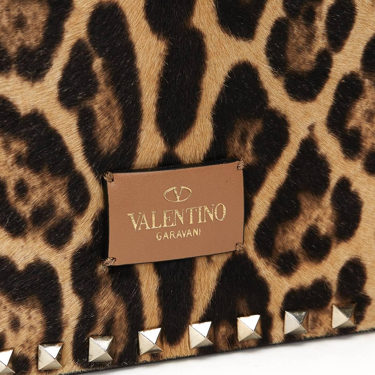 2000s Valentino Leopard Print Pony Fur Beige Leather Rockstud Frame 4