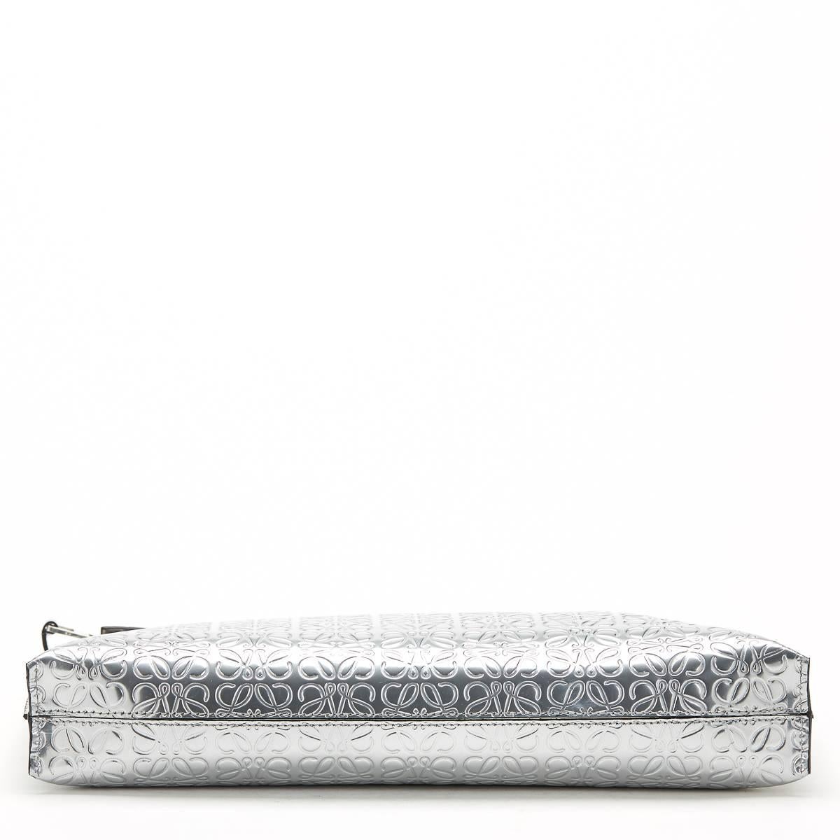 Loewe 2015 Silver Embossed Metallic Calfskin Large Pouch 1