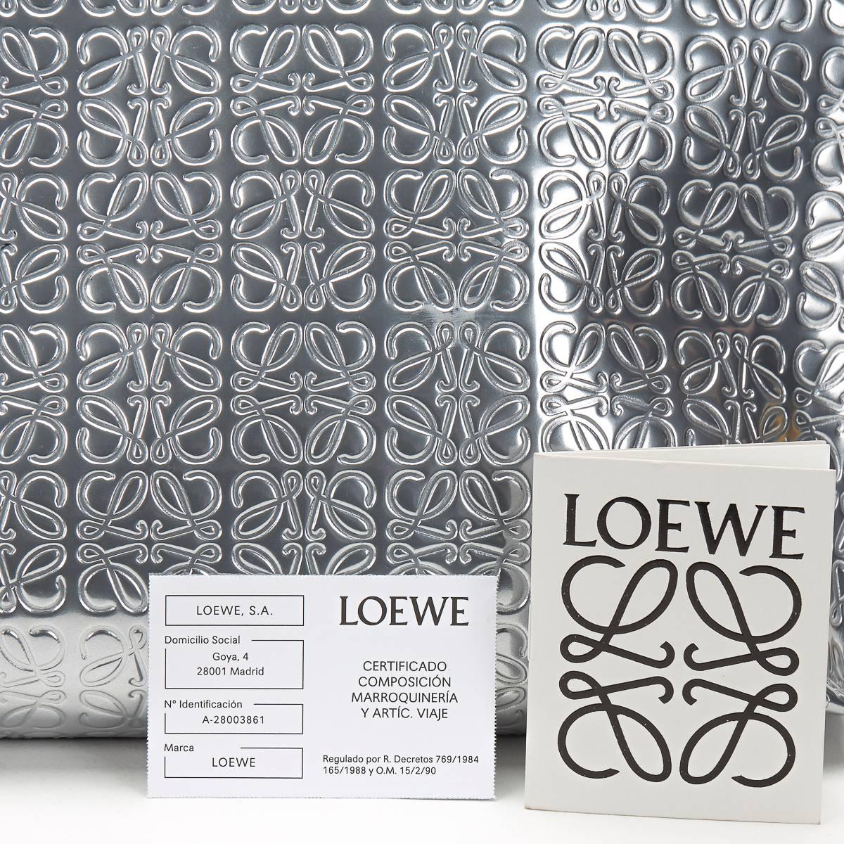 Loewe 2015 Silver Embossed Metallic Calfskin Large Pouch 6