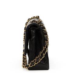 1990s Chanel Black Quilted Lambskin Vintage Medium Classic Double Flap Bag