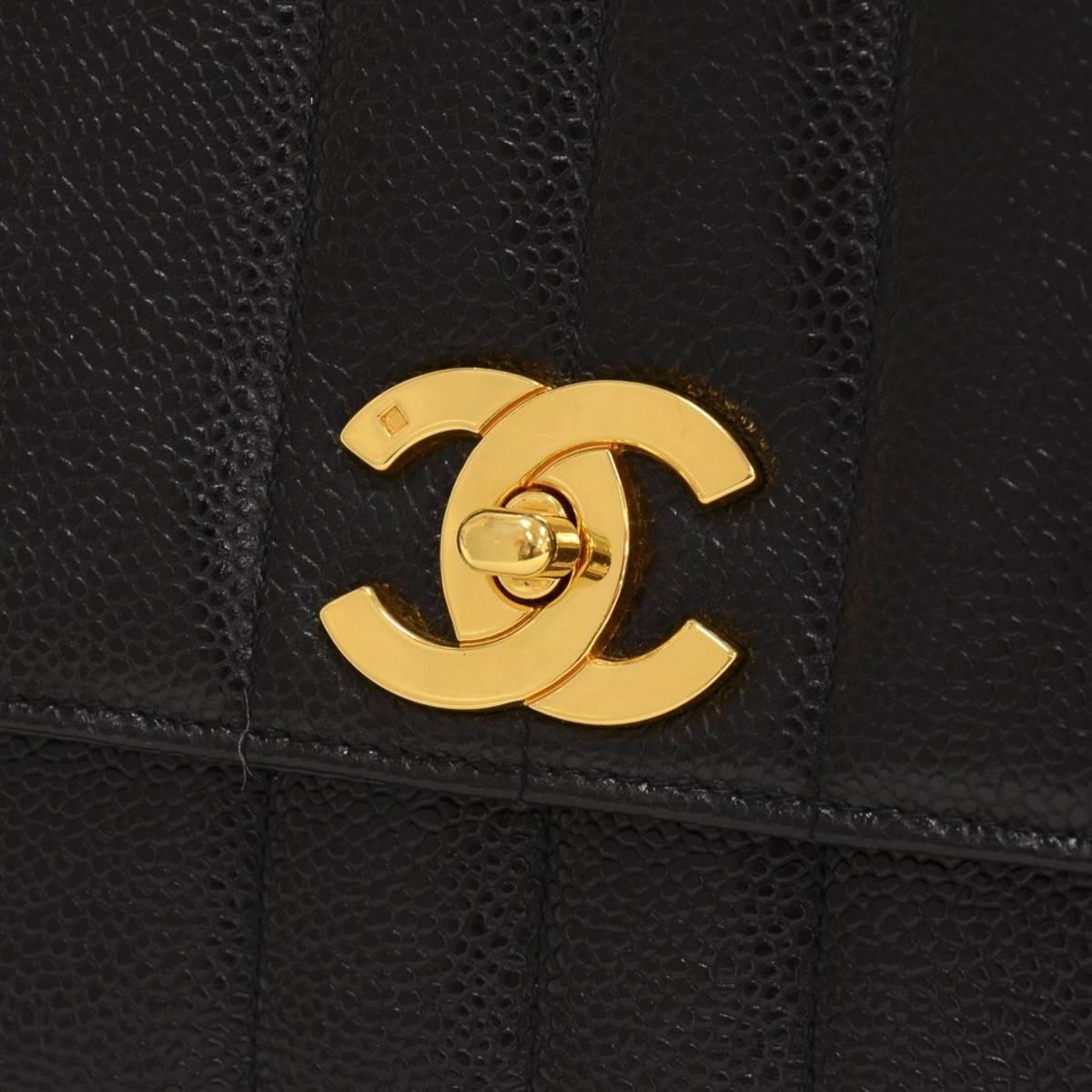 1990s Chanel Black Vertical Quilted Caviar Leather Vintage Classic Single Flap 2