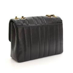 1990s Chanel Black Vertical Quilted Caviar Leather Vintage Classic Single Flap