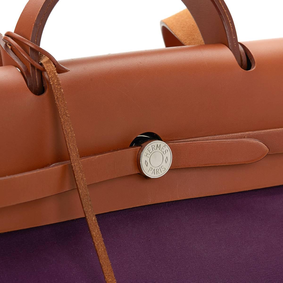 2011 Hermès Natural Leather & Cassis Canvas Herbag Zip 2