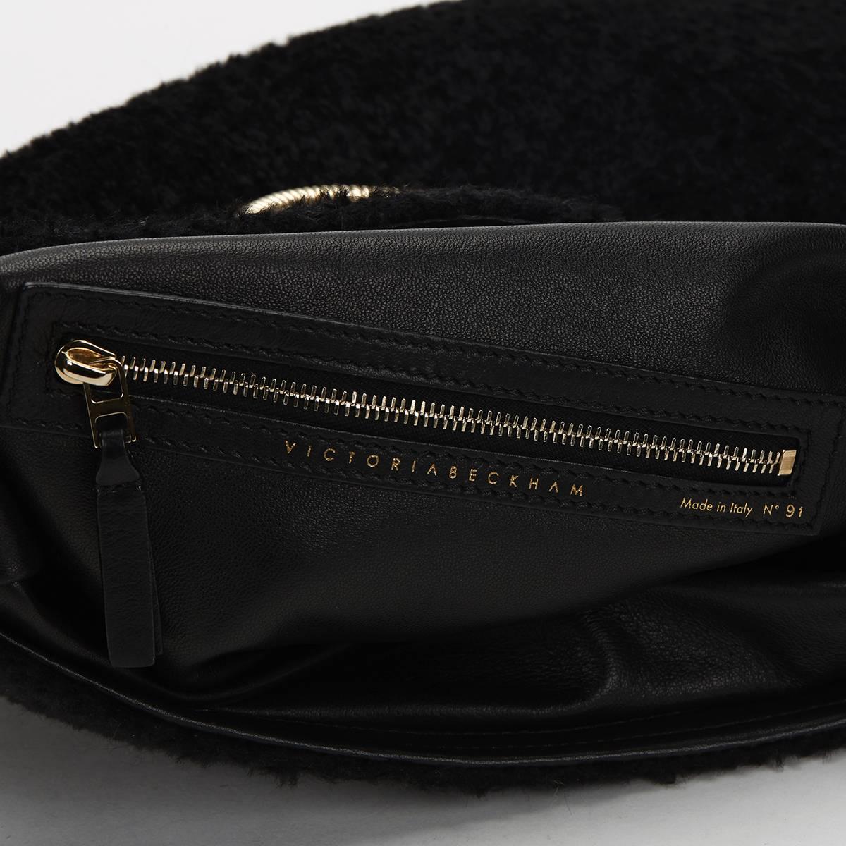 2015 Victoria Beckham Black Shearling Spiral Clutch 4