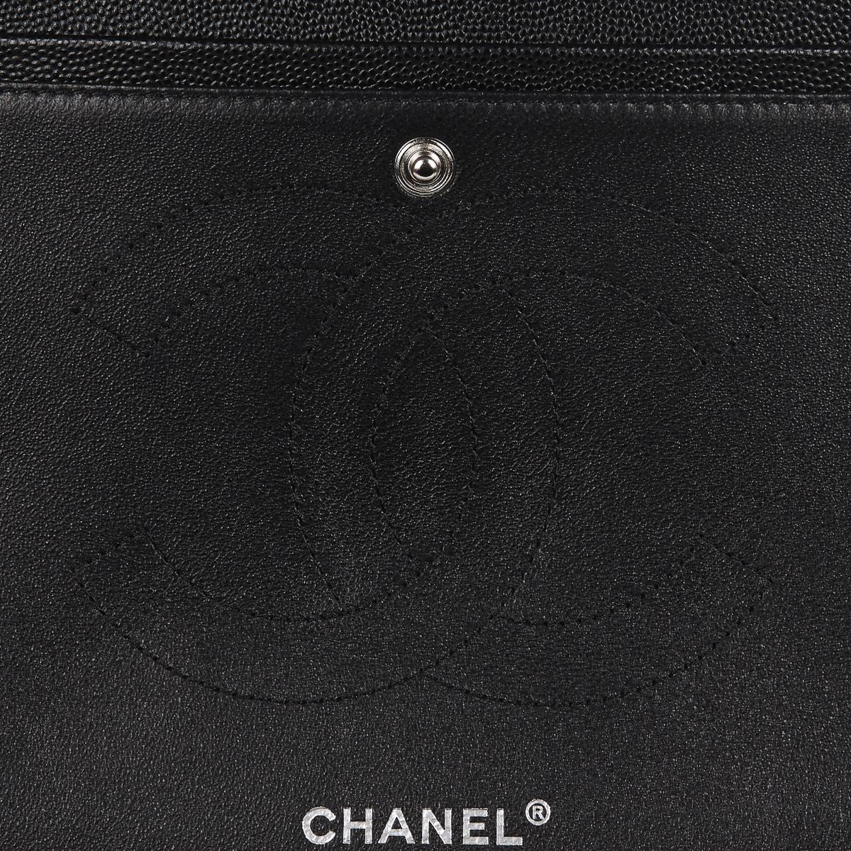 Women's 2016 Chanel Black Chevron Quilted Caviar Leather Jumbo Classic Double 