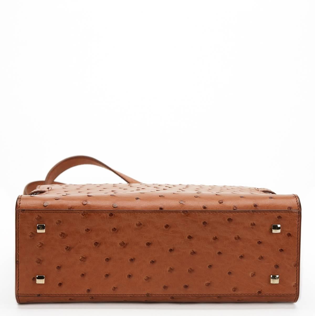 Women's 2000s Delvaux Tan Ostritch Leather Tempete MM