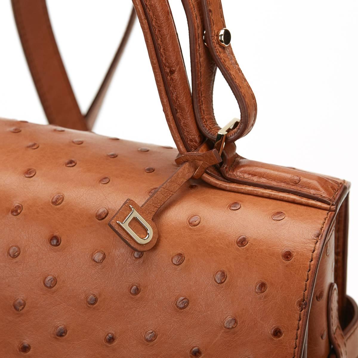 2000s Delvaux Tan Ostritch Leather Tempete MM 1