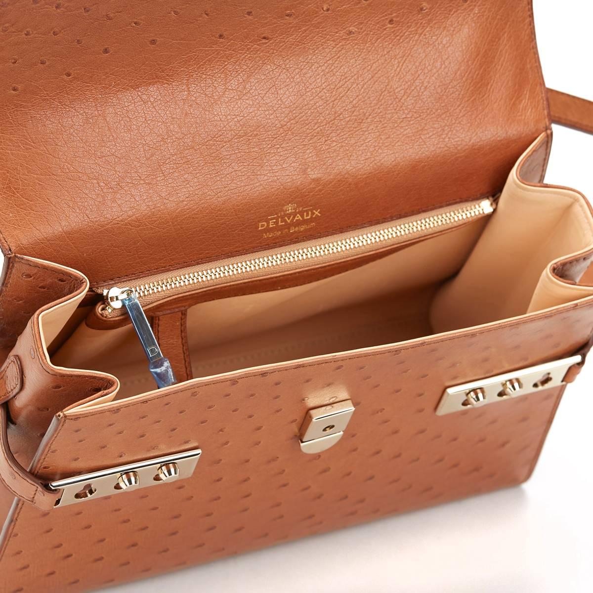 2000s Delvaux Tan Ostritch Leather Tempete MM 2