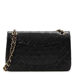 1990s Chanel Black Quilted Lambskin Vintage Medium Classic Double Flap Bag
