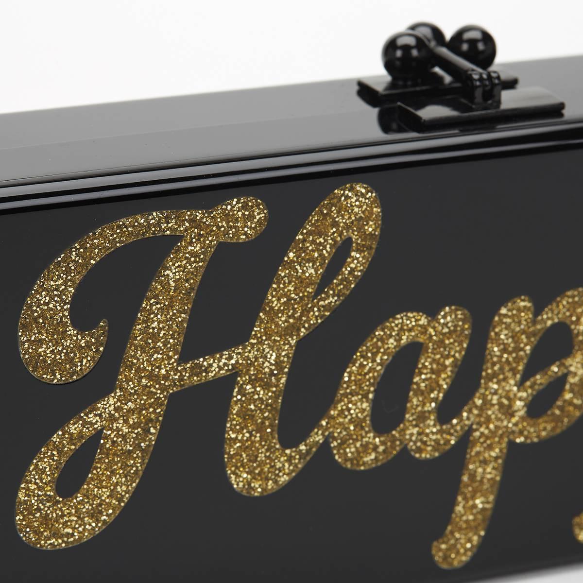 2015 Edie Parker Black Glittered Acrylic Happy Box Clutch 2