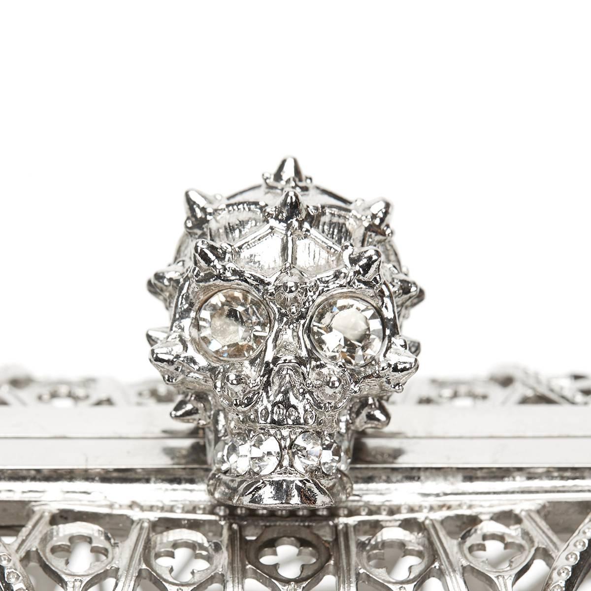 2015 Alexander McQueen Silver Brass Cathedral Skull Box Clutch 2