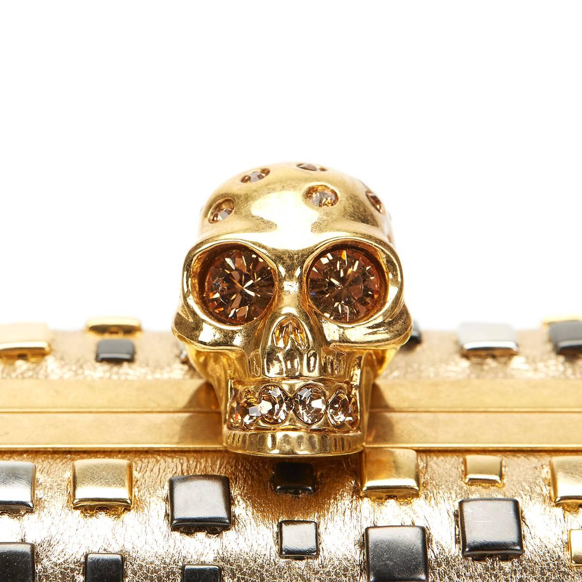 2015 Alexander McQueen Gold Studded Calfskin Skull Box Clutch 4