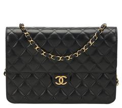 1990s Chanel Black Quilted Lambskin Vintage Classic Single Flap Bag