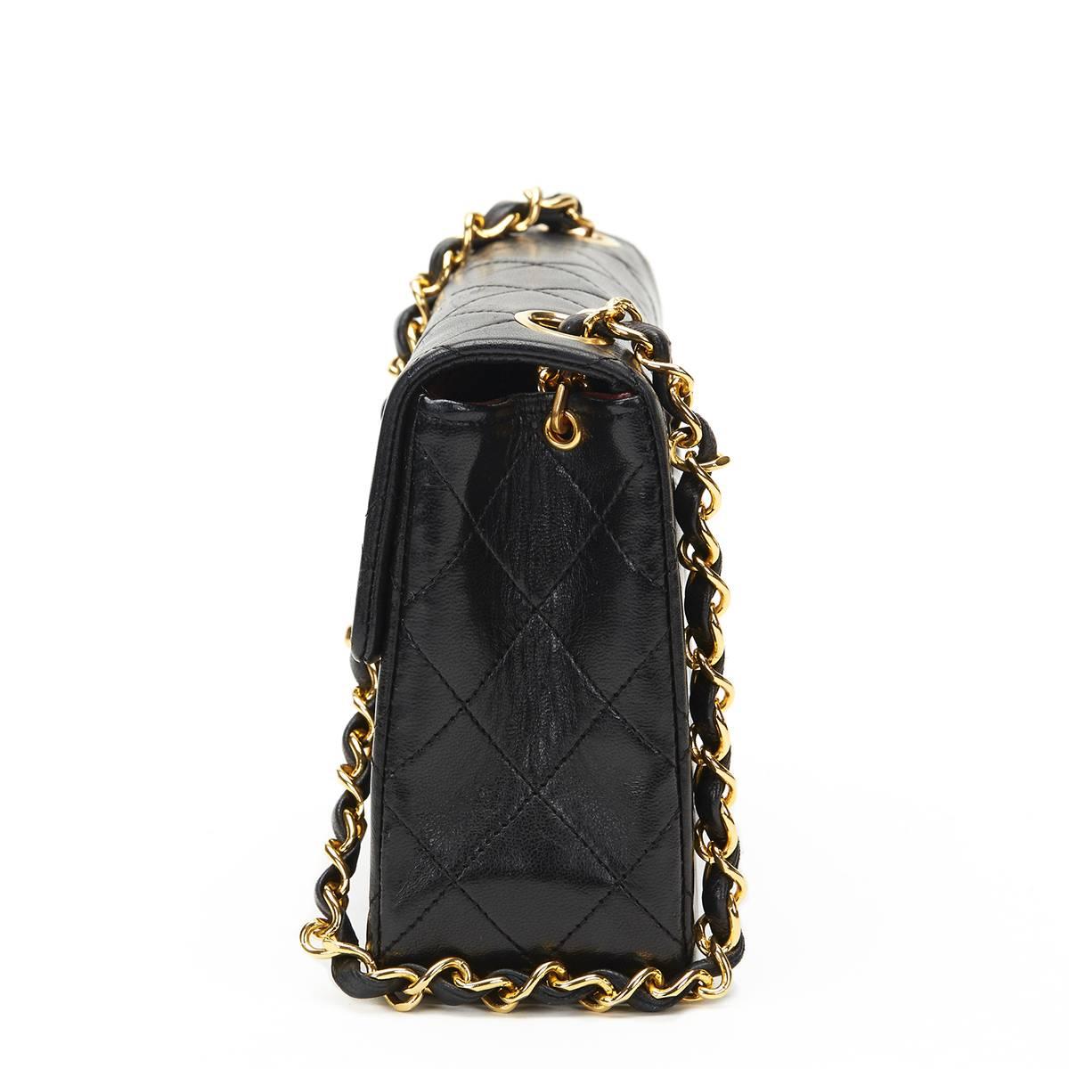 1990s Chanel Black Quilted Lambskin Vintage Mini Flap Bag In Excellent Condition In Bishop's Stortford, Hertfordshire