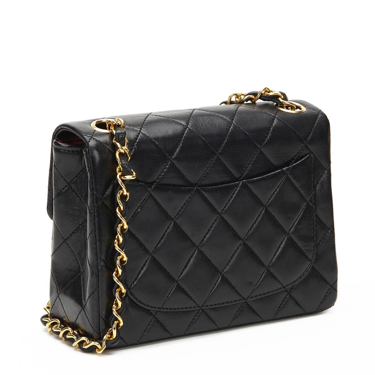 1990s Chanel Black Quilted Lambskin Vintage Mini Flap Bag 2
