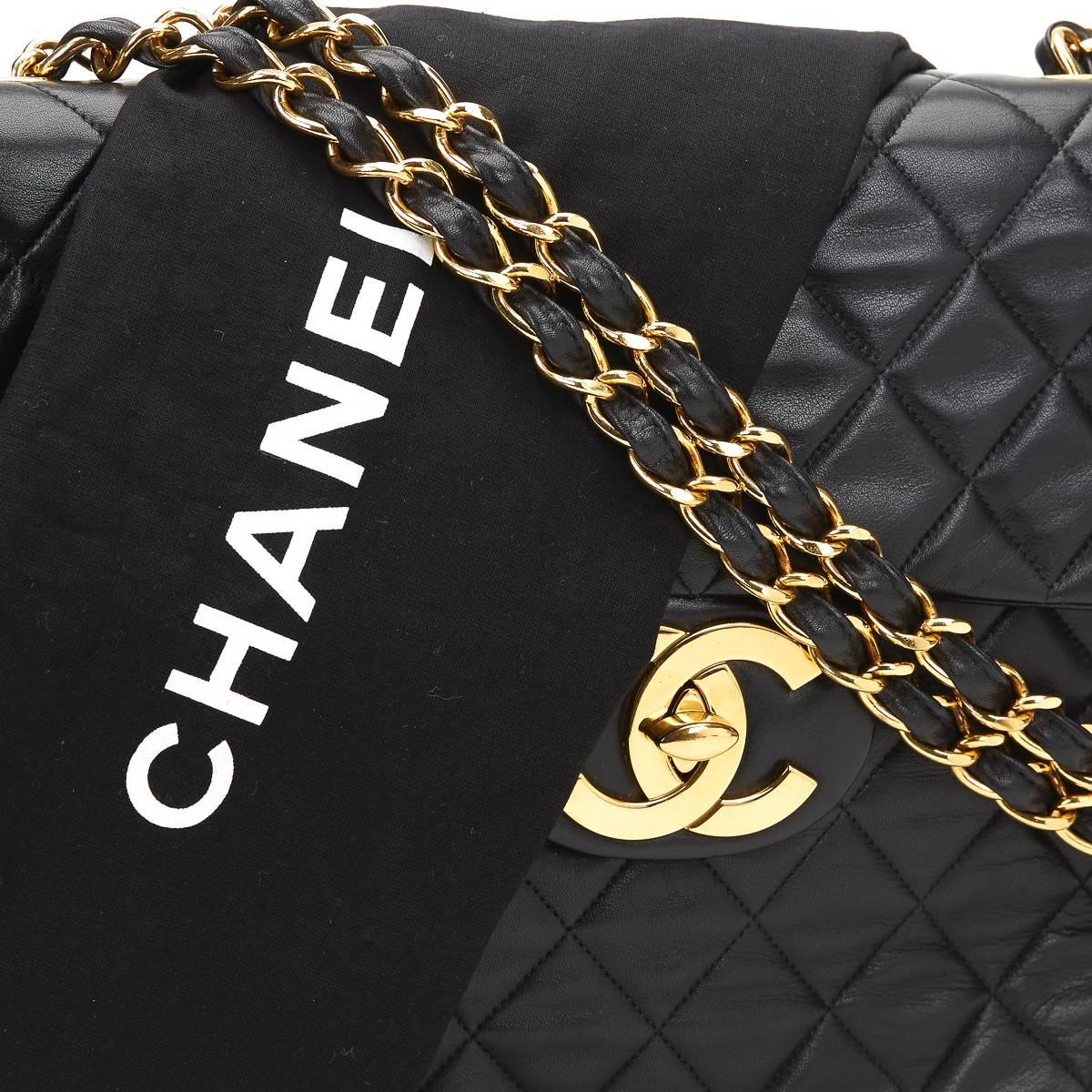 Chanel Black Quilted Lambskin Vintage Maxi Jumbo XL Flap Bag 1990s  6